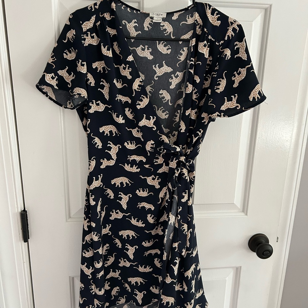 J Crew Women's Navy Animal Print Wrap Dress